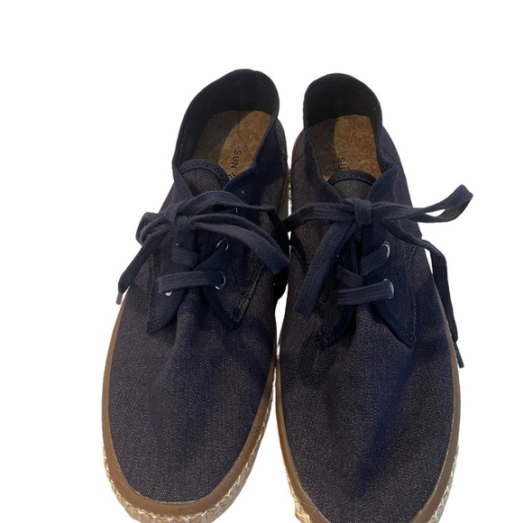 Sun Stone Zane Navy Denim Espadrille Sneaker Mens 8M W 9 Lace Up Beach Casual - Picture 6 of 13